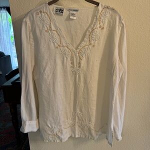 Chic White Blouse with Gold Embroidery